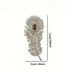 Vintage Peacock Feather Brooch with Rhinestone