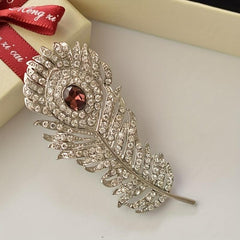 Vintage Peacock Feather Brooch with Rhinestone