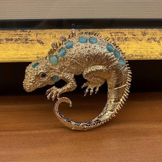 Vintage Lizard Brooch Pin Animal Jewelry Gift Multicolor Opal Accessory