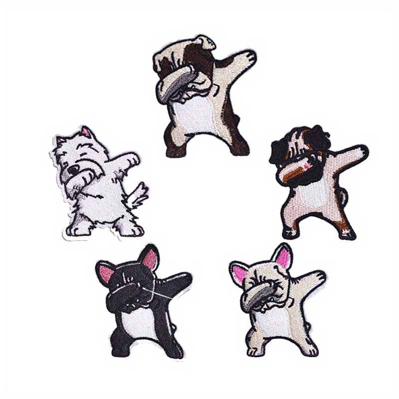 5pcs Doggy Iron On Patches Sew On Embroidered Applique Repair Patch DIY Crafts