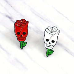 Red Skull Rose Flower Brooch For Men