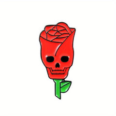 Red Skull Rose Flower Brooch For Men