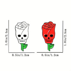 Red Skull Rose Flower Brooch For Men