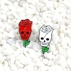 Red Skull Rose Flower Brooch For Men