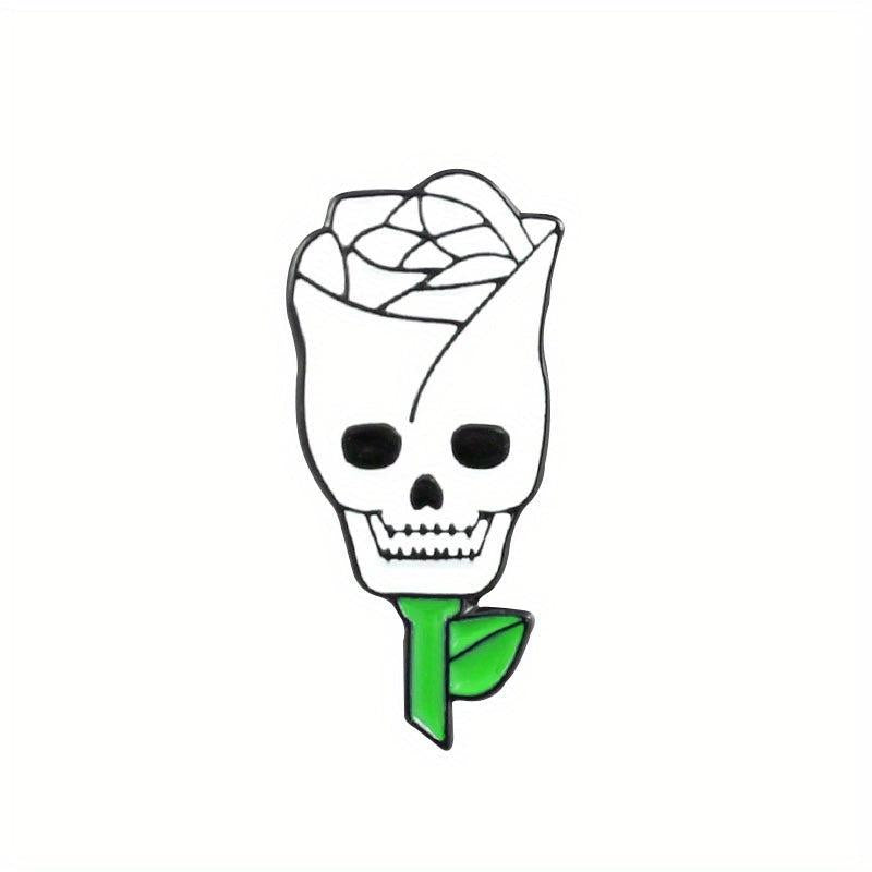 Red Skull Rose Flower Brooch For Men