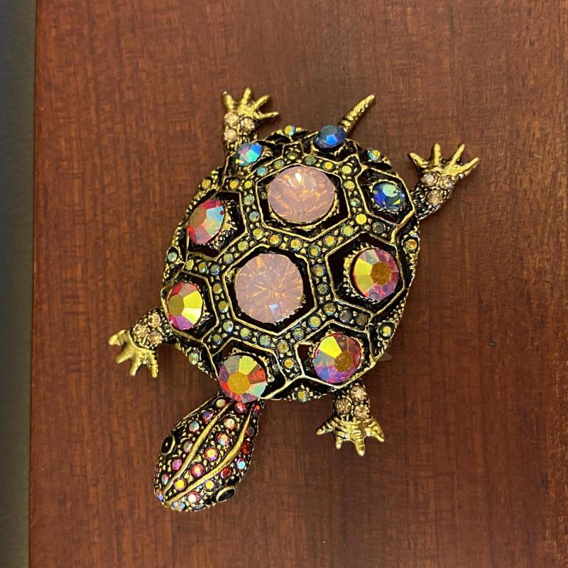 Men's Turtle Brooch with Rhinestones