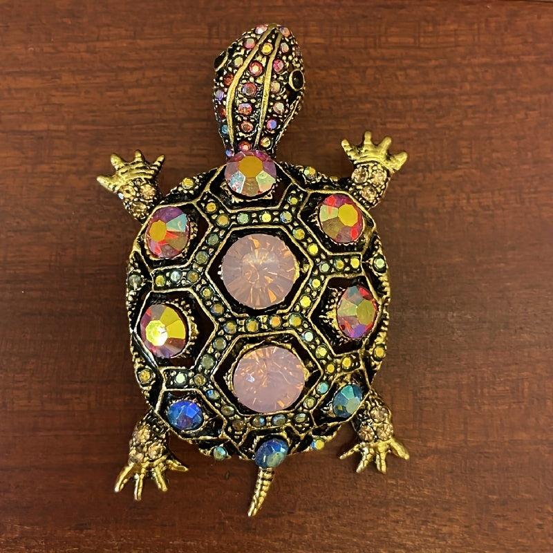 Men's Turtle Brooch with Rhinestones