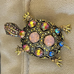 Men's Turtle Brooch with Rhinestones