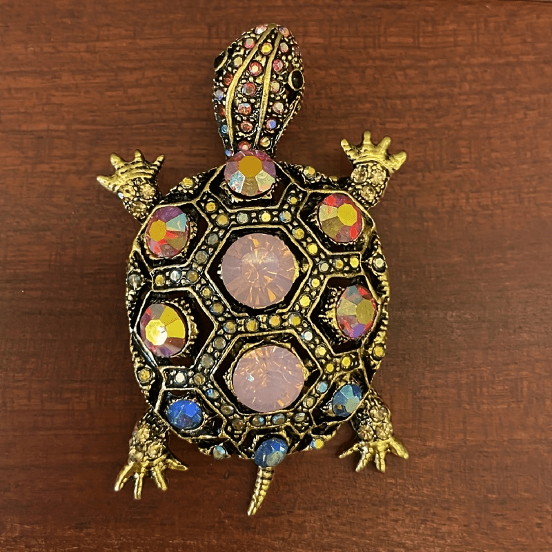 Men's Turtle Brooch with Rhinestones