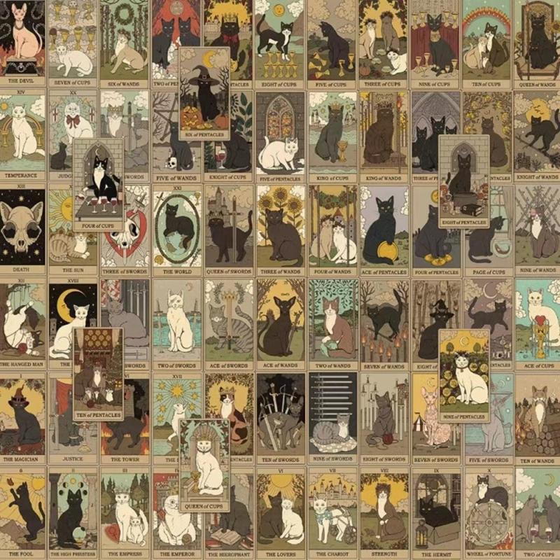 72 Pcs Cat Tarot Horoscope Stickers Waterproof Vinyl Stickers DIY Gift