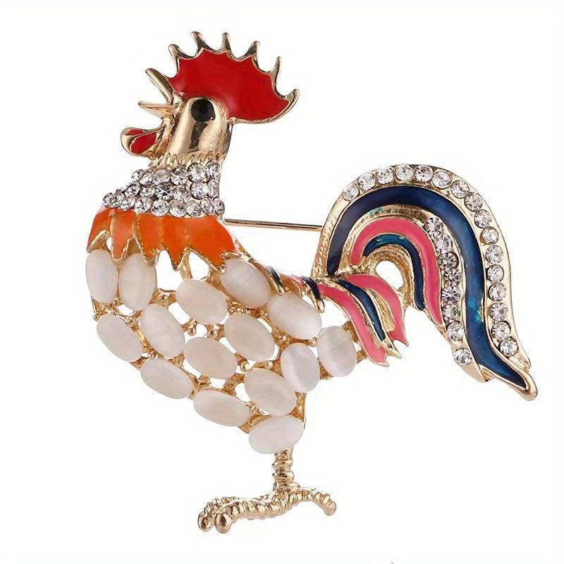Crystal Rhinestone Chicken Brooch Pin for Women