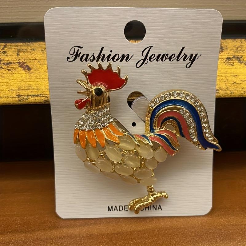 Crystal Rhinestone Chicken Brooch Pin for Women