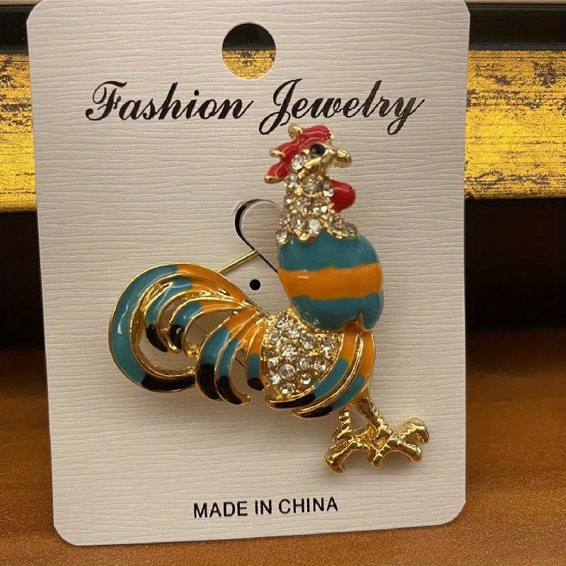 Crystal Rhinestone Chicken Brooch Pin for Women