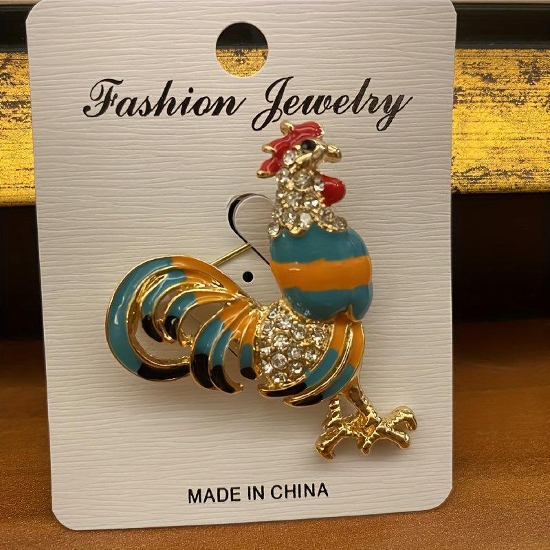 Crystal Rhinestone Chicken Brooch Pin for Women