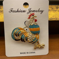 Crystal Rhinestone Chicken Brooch Pin for Women
