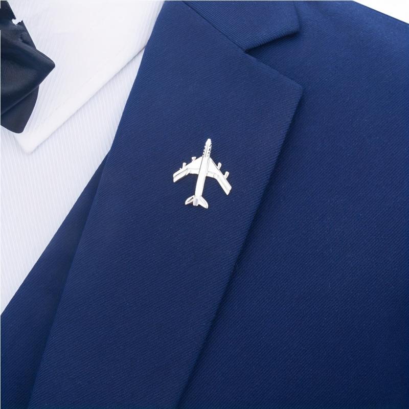 Men's Silver Airplane Brooch Retro Lapel Pin Suit Collar Corsage