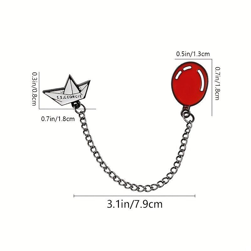 Paper Boat Red Balloon Long Chain Brooch Enamel Lapel Pin For Men