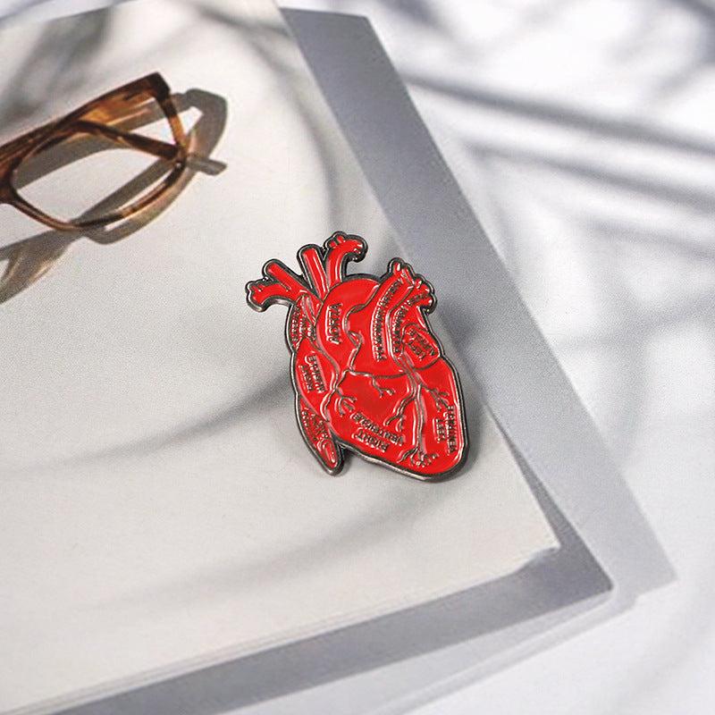 Unique Red Heart Alloy Brooch for Men