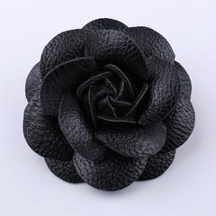 Unisex PU Leather Camellia Flower Boutonniere Stick Brooch Pin