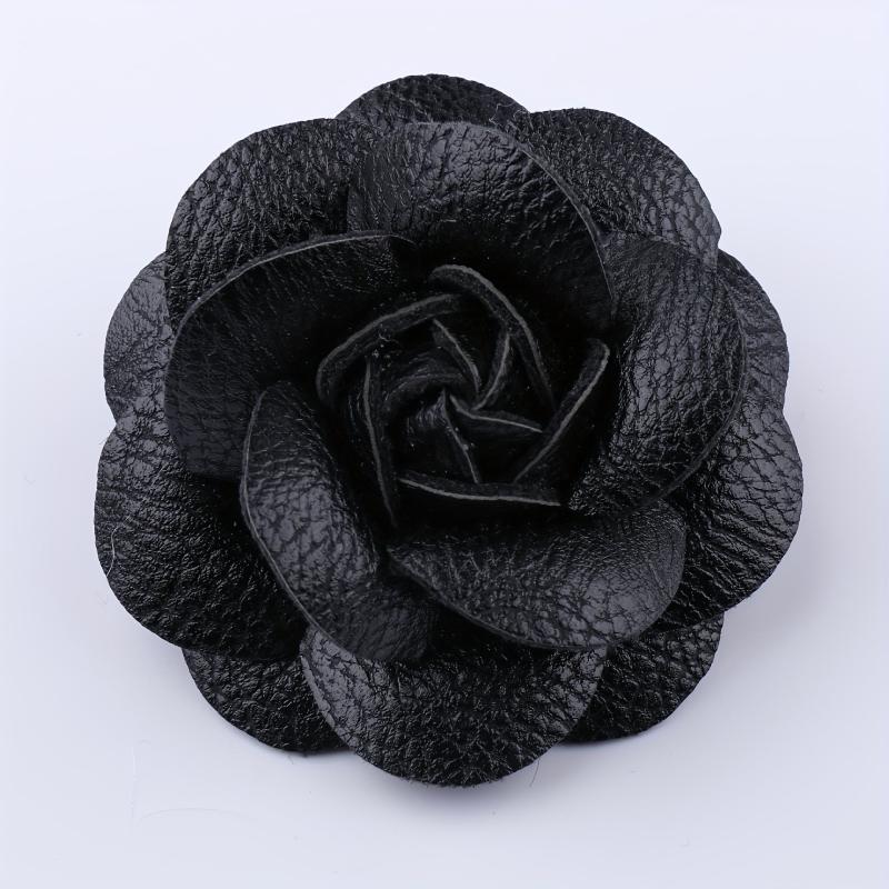 Unisex PU Leather Camellia Flower Boutonniere Stick Brooch Pin