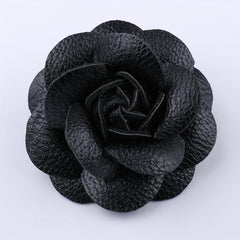 Unisex PU Leather Camellia Flower Boutonniere Stick Brooch Pin
