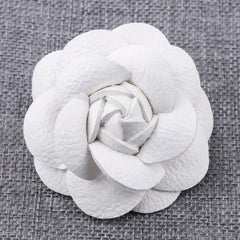 Unisex PU Leather Camellia Flower Boutonniere Stick Brooch Pin