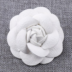 Unisex PU Leather Camellia Flower Boutonniere Stick Brooch Pin