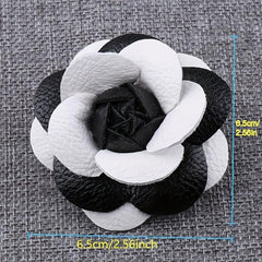 Unisex PU Leather Camellia Flower Boutonniere Stick Brooch Pin