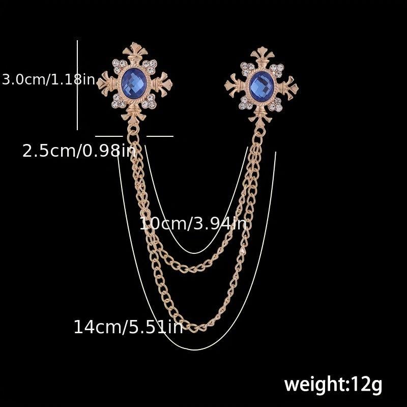Men's Cross Coat Collar Chain Women's Tassel Rhinestone Brooch
