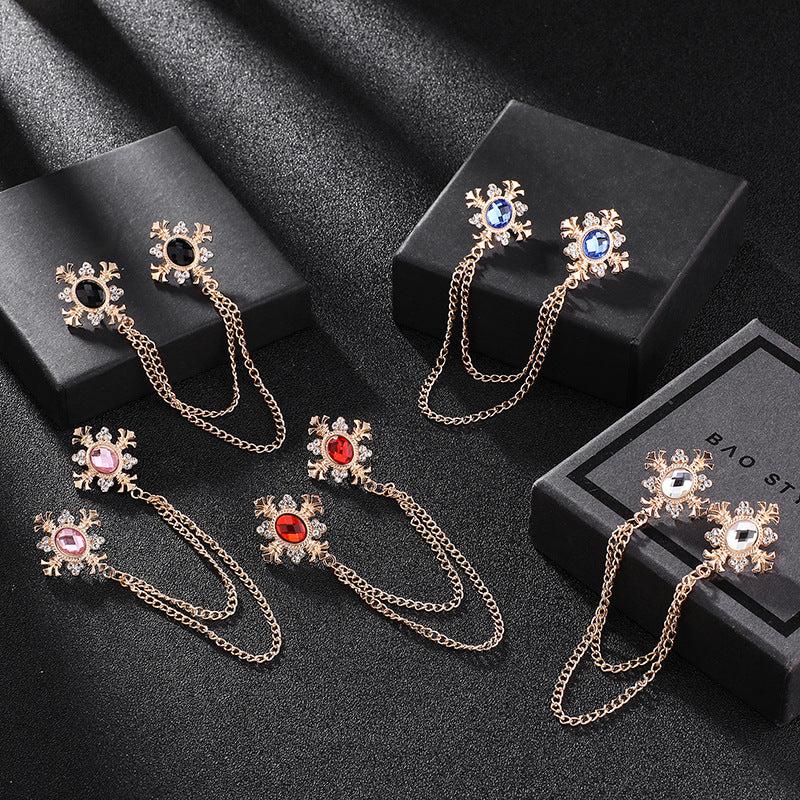 Men's Cross Coat Collar Chain Women's Tassel Rhinestone Brooch