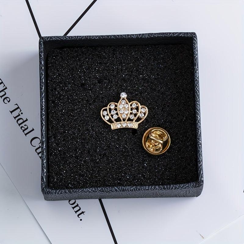 Rhinestone Collar Pin Crown Brooch Metal Button