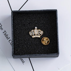 Rhinestone Collar Pin Crown Brooch Metal Button