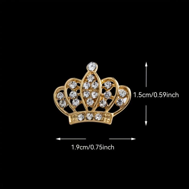 Rhinestone Collar Pin Crown Brooch Metal Button