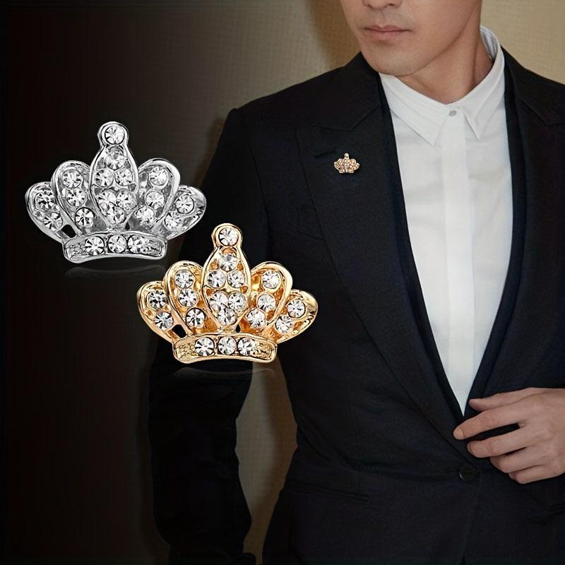 Rhinestone Collar Pin Crown Brooch Metal Button