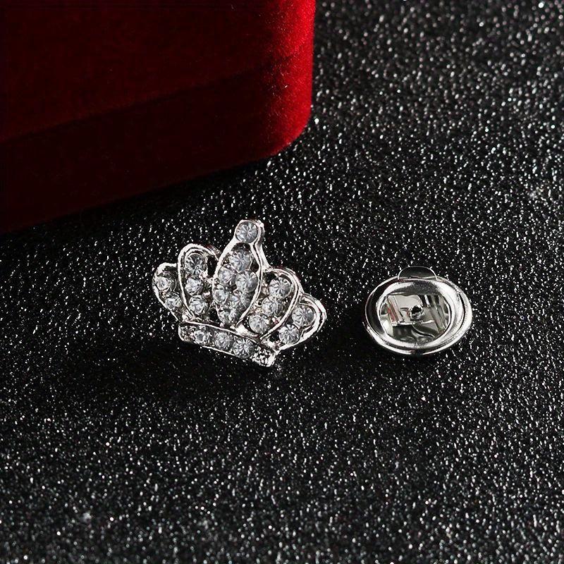Rhinestone Collar Pin Crown Brooch Metal Button