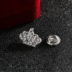 Rhinestone Collar Pin Crown Brooch Metal Button
