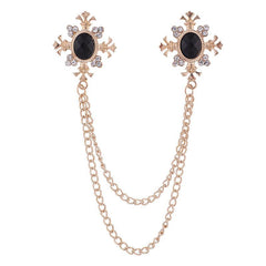 Men's Corsage Cross Collar Chain Rhinestone Brooch Pin