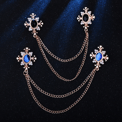 Men's Corsage Cross Collar Chain Rhinestone Brooch Pin