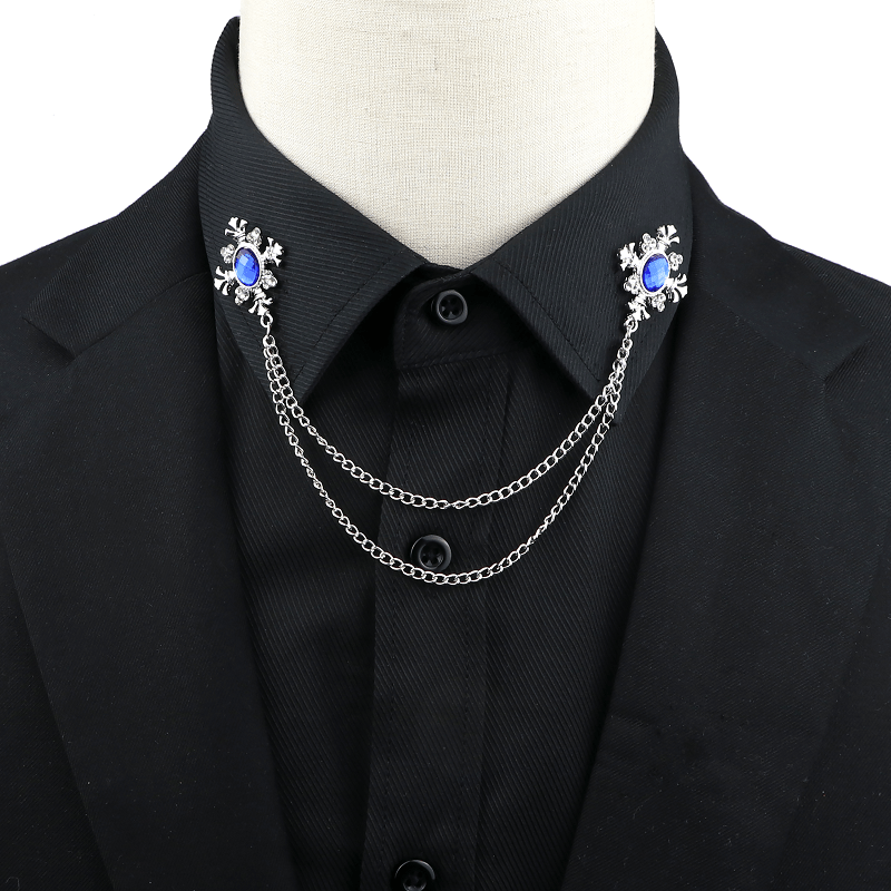 Men's Corsage Cross Collar Chain Rhinestone Brooch Pin