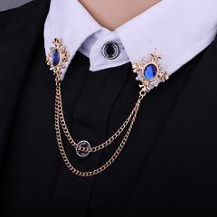 Men's Corsage Cross Collar Chain Rhinestone Brooch Pin