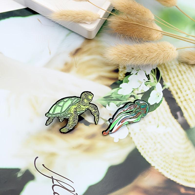 Sea Animals Jellyfish And Turtles Alloy Brooch