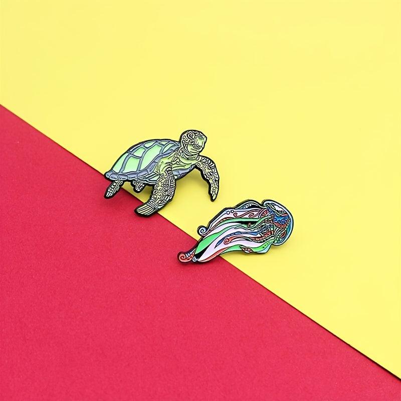 Sea Animals Jellyfish And Turtles Alloy Brooch