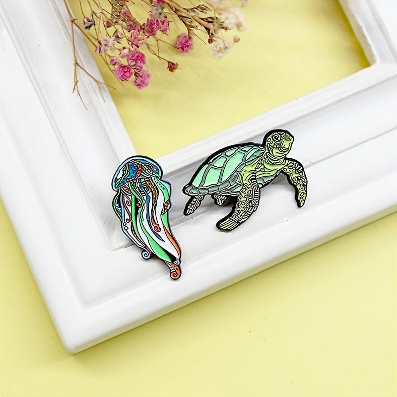 Sea Animals Jellyfish And Turtles Alloy Brooch