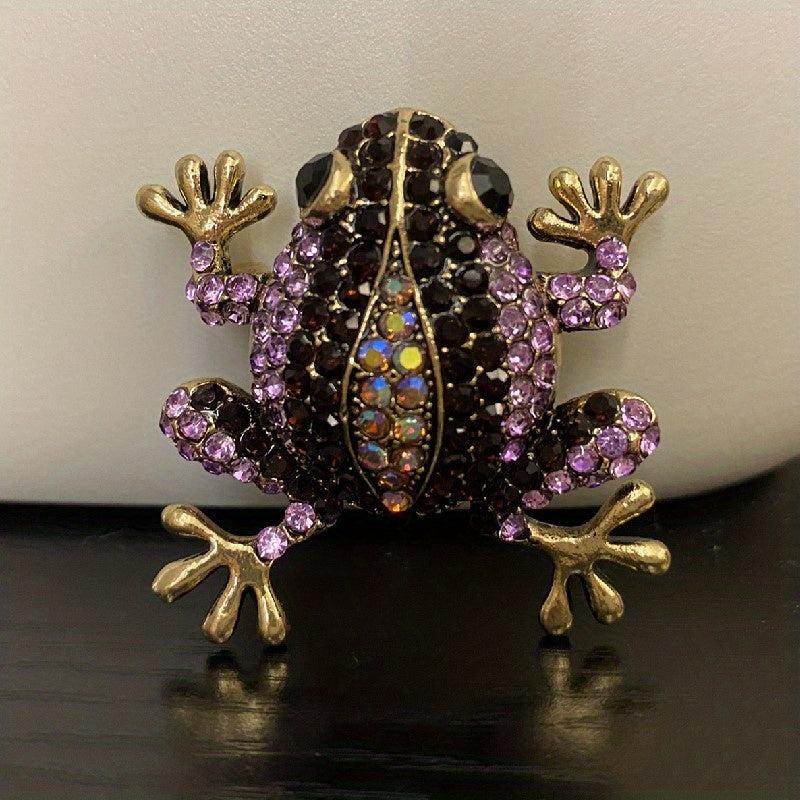 Pink Green Rhinestone Big Belly Frog Amphibian Brooch Pendant Pin