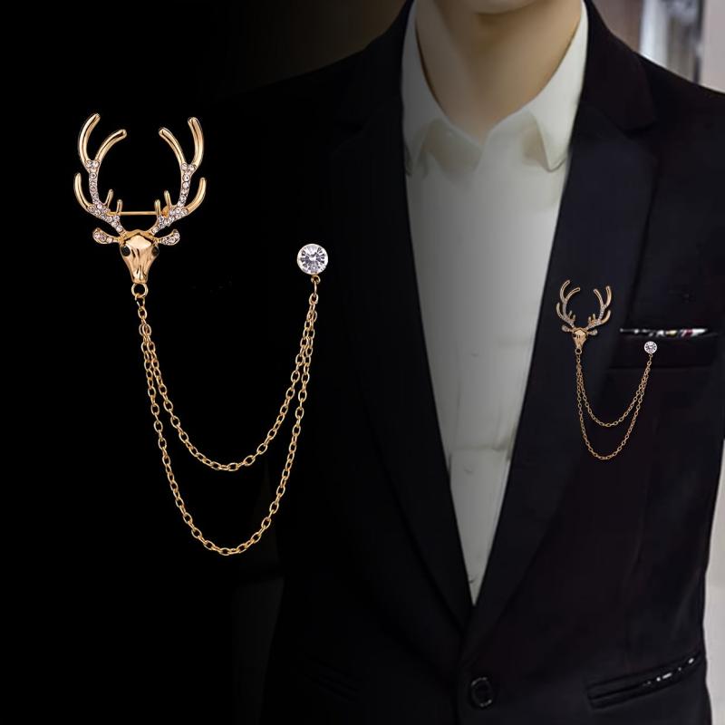 Men's Elk Brooch Tassel Chain for Shirt Suit