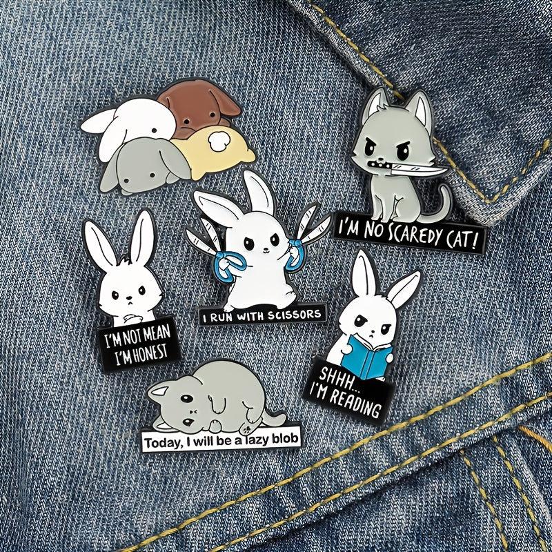 6pcs Animals Alloy Brooch Cartoon Rabbit Hamster Letter Anti-slip Button