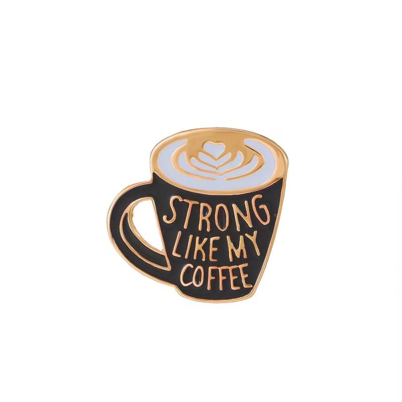 Cartoon Coffee Charm Brooch Vintage Printed Clothes Accessory Pin