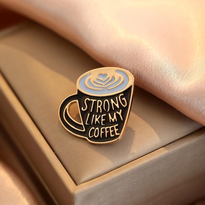 Cartoon Coffee Charm Brooch Vintage Printed Clothes Accessory Pin