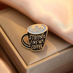 Cartoon Coffee Charm Brooch Vintage Printed Clothes Accessory Pin