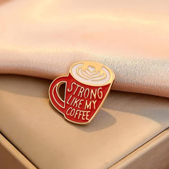 Cartoon Coffee Charm Brooch Vintage Printed Clothes Accessory Pin